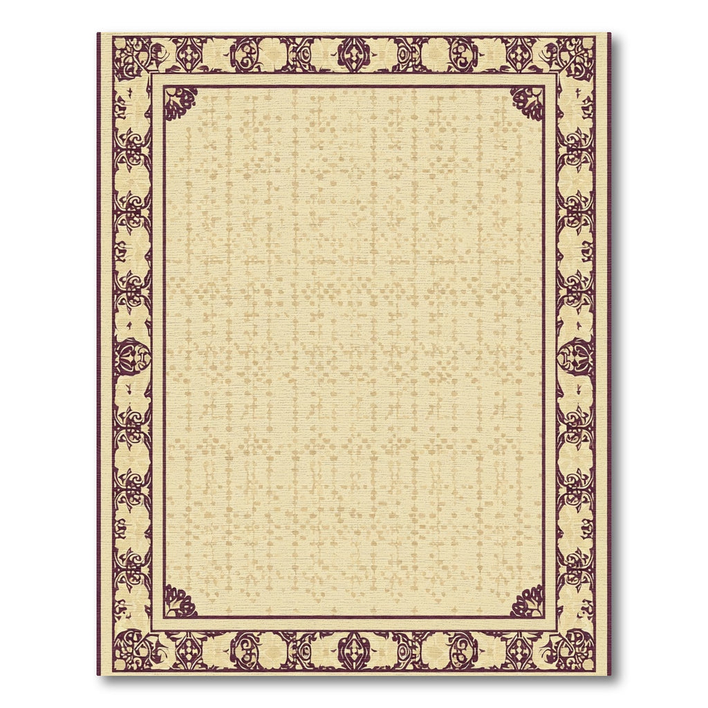 Rich Plum Floral Bordered Cream Rug