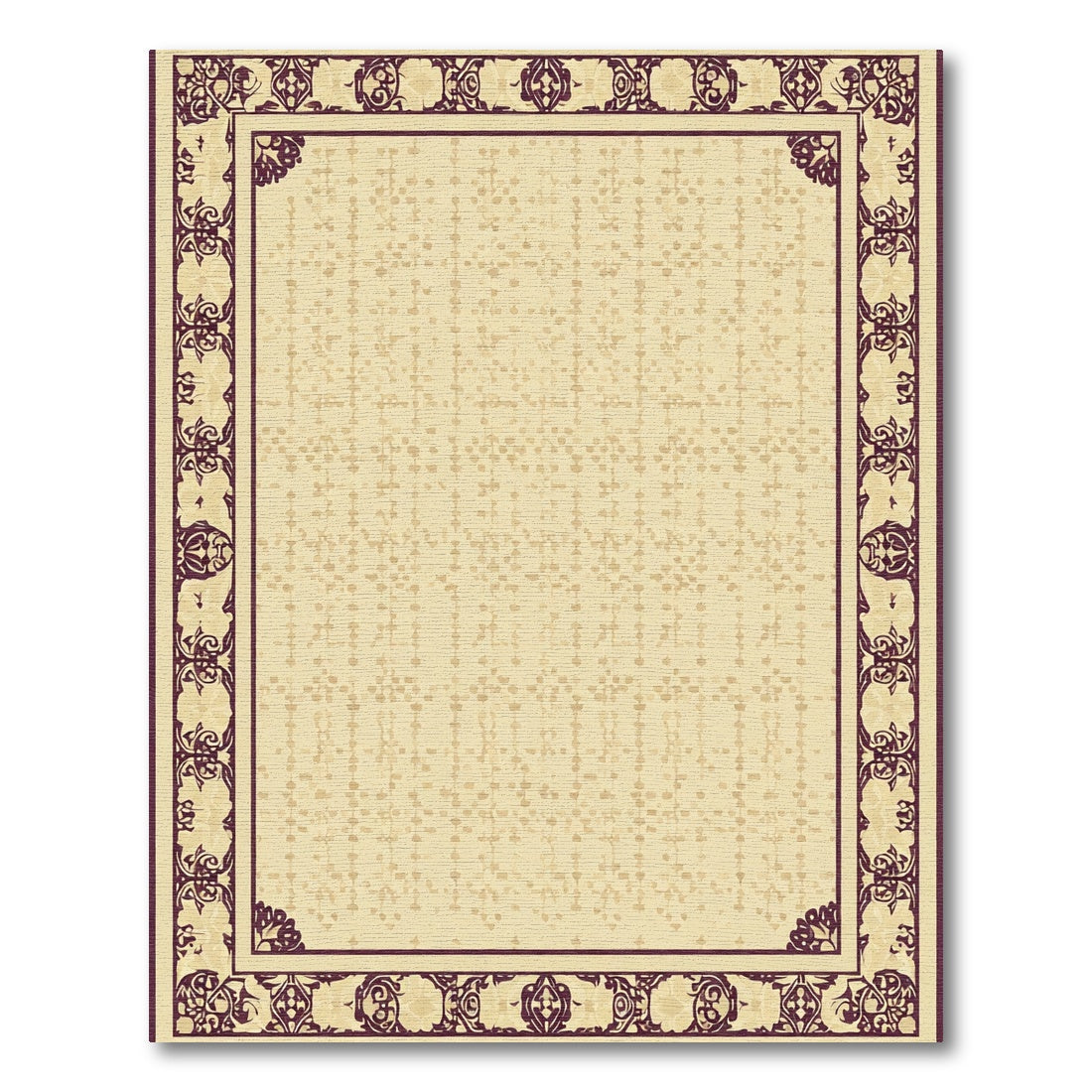 Rich Plum Floral Bordered Cream Rug