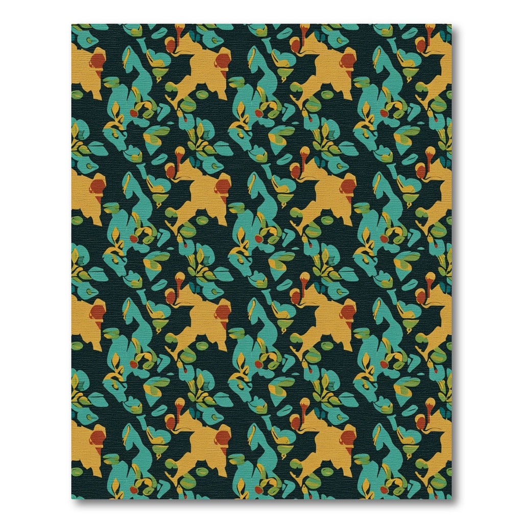 Deep Teal Ochre Abstract Floral Harmony Rug
