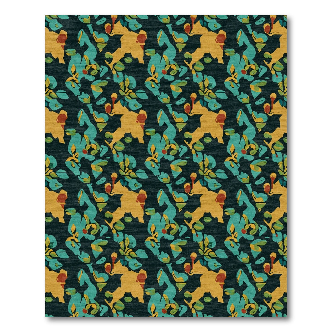 Deep Teal Ochre Abstract Floral Harmony Rug