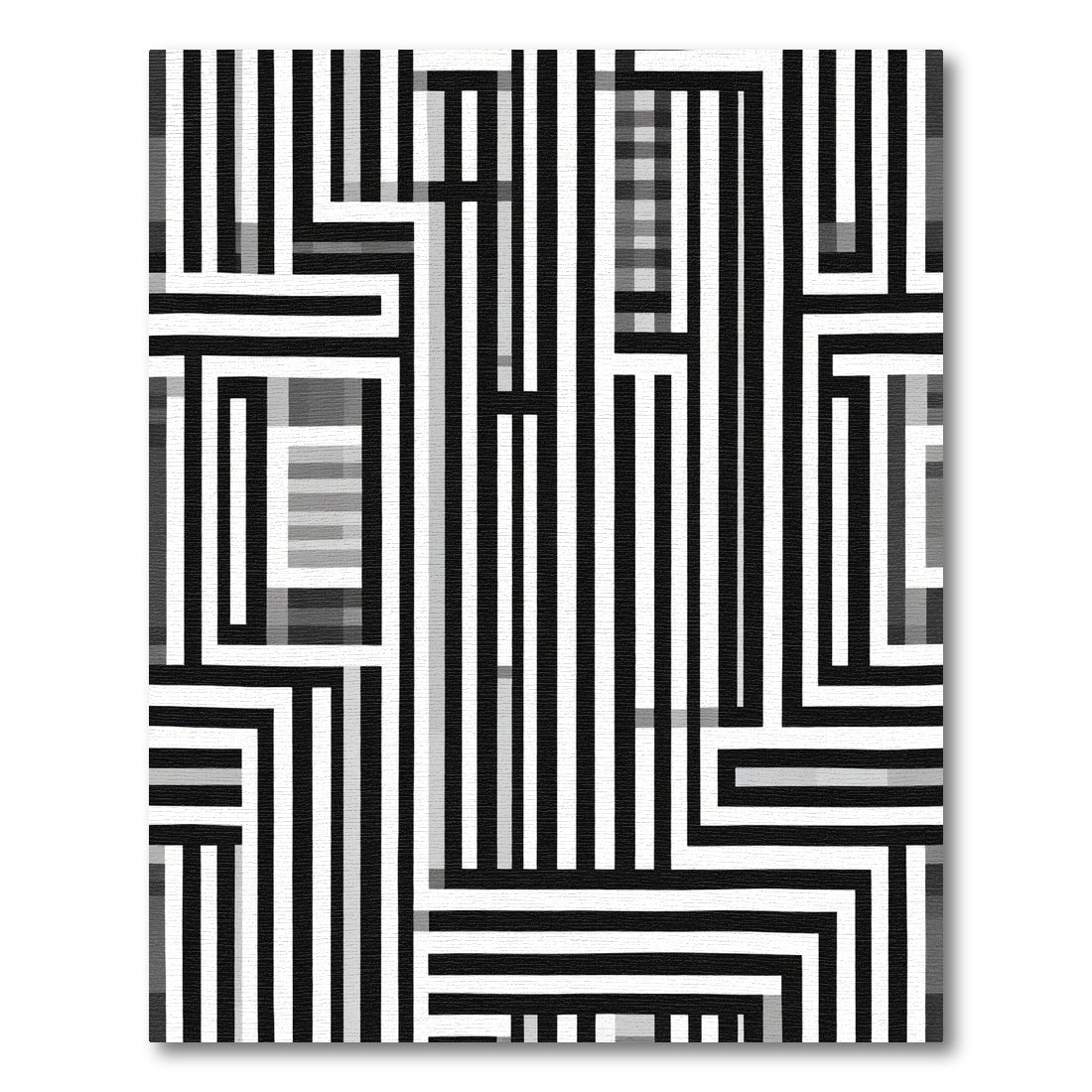 Bold Black White Geometric Path Rug