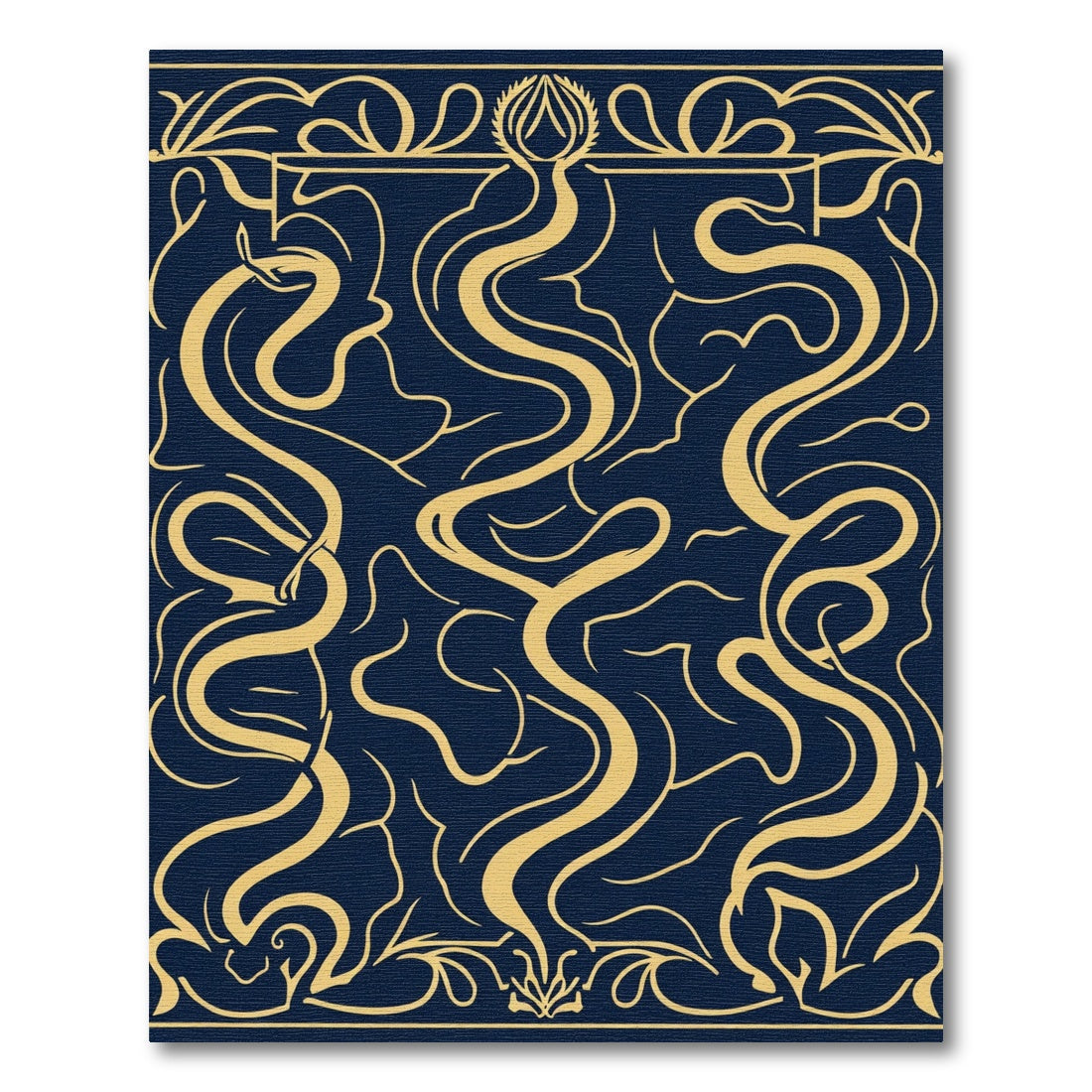 Navy Gold Art Nouveau Swirl Rug