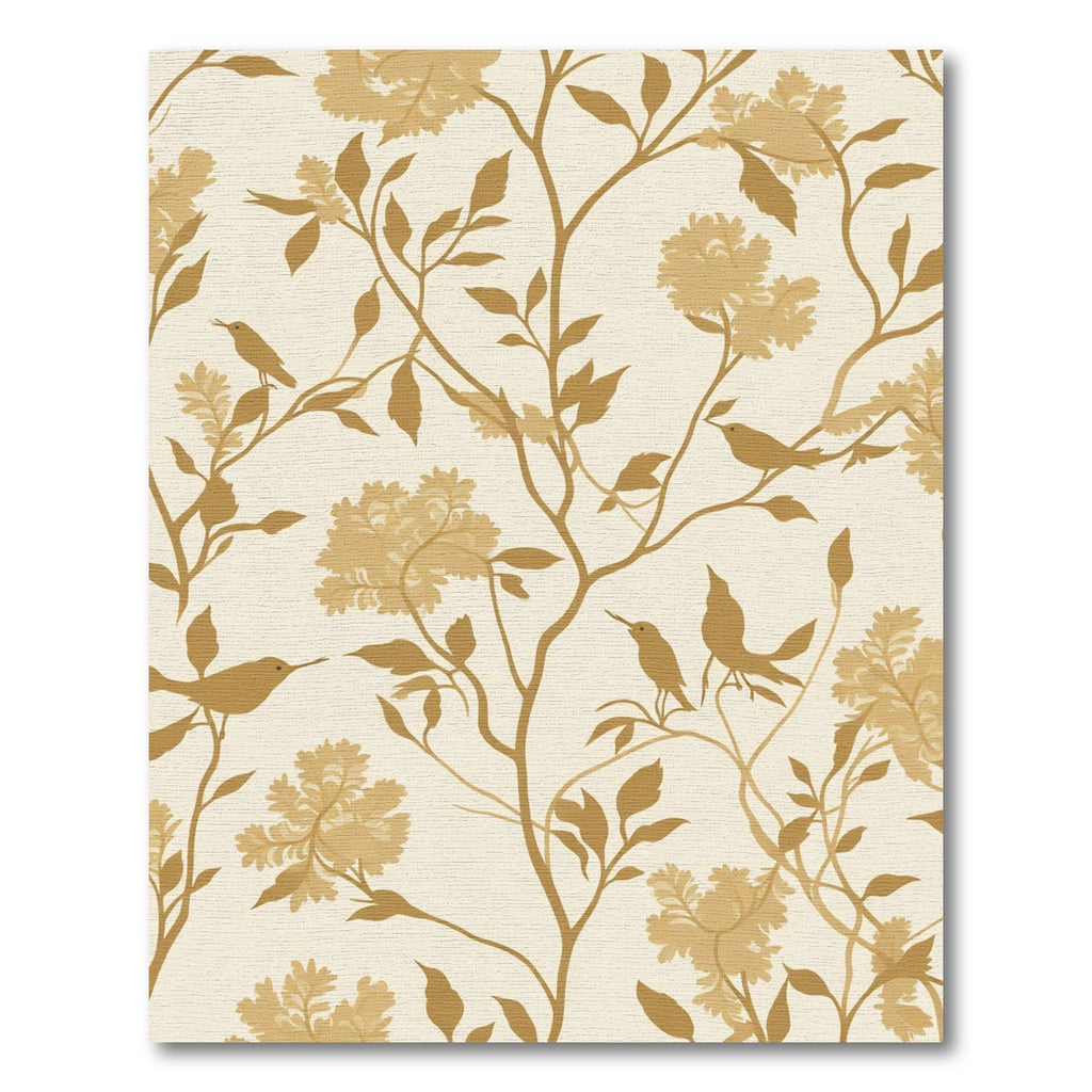Golden Bird and Blossom Branches Rug