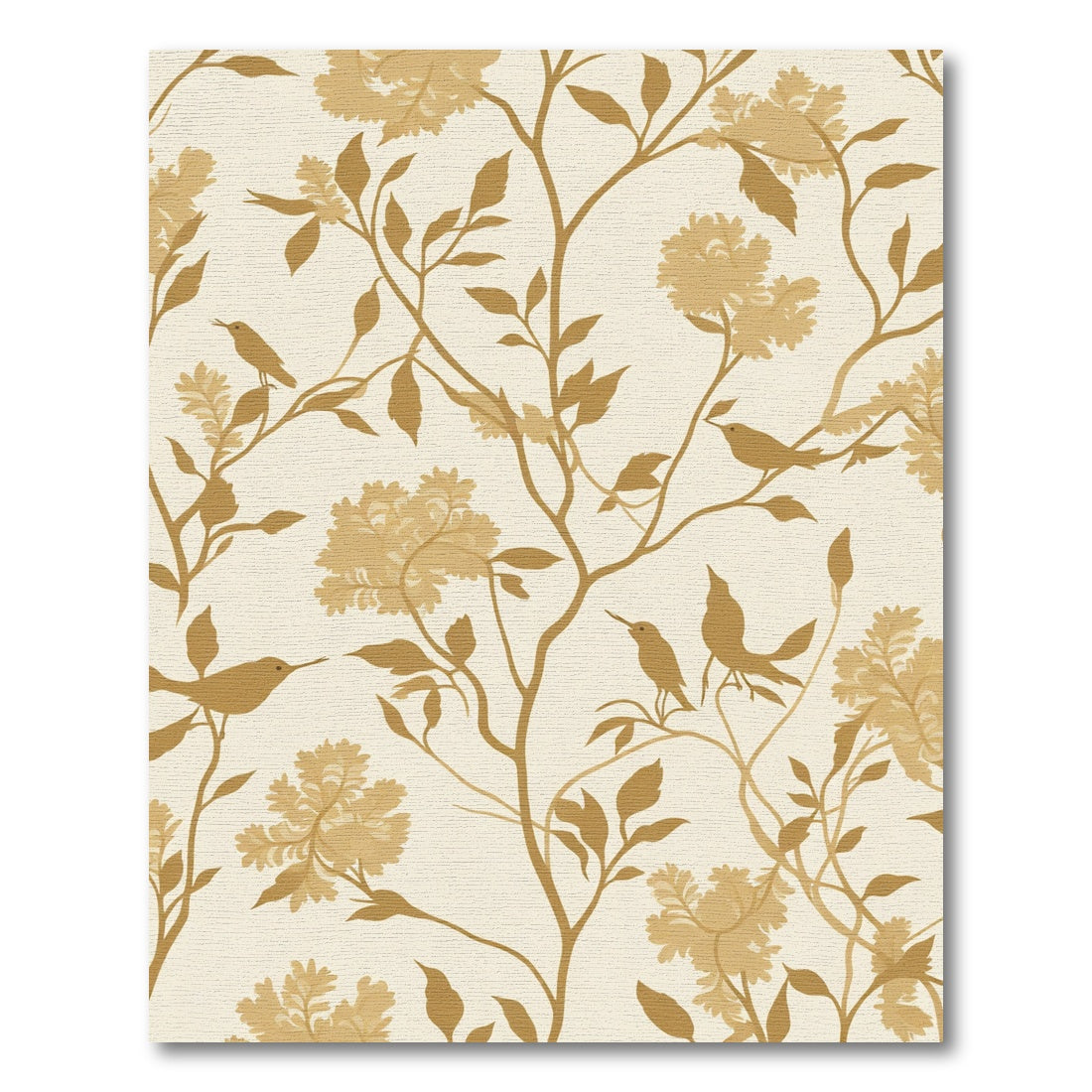 Golden Bird and Blossom Branches Rug