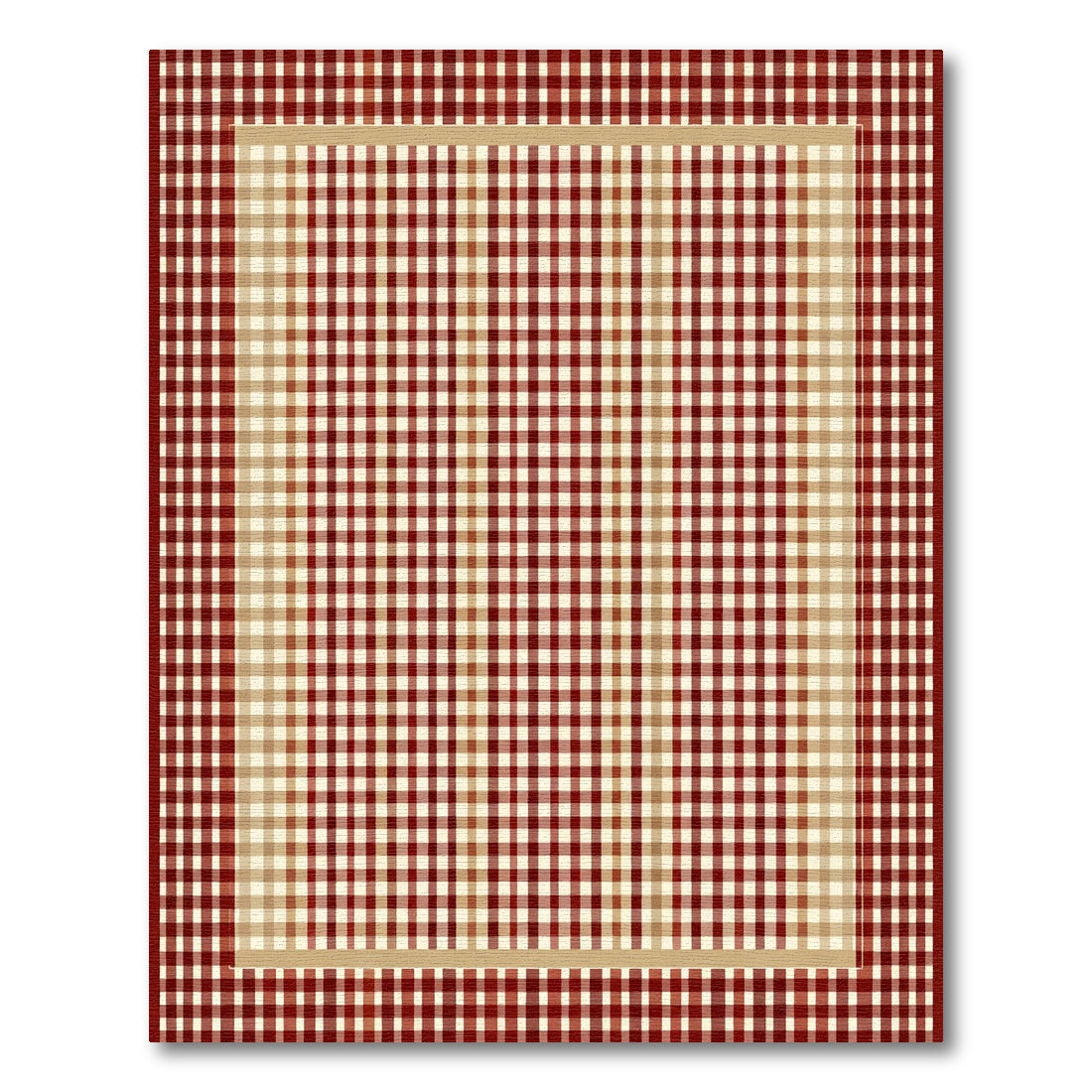 Red Beige Gingham Border Rug