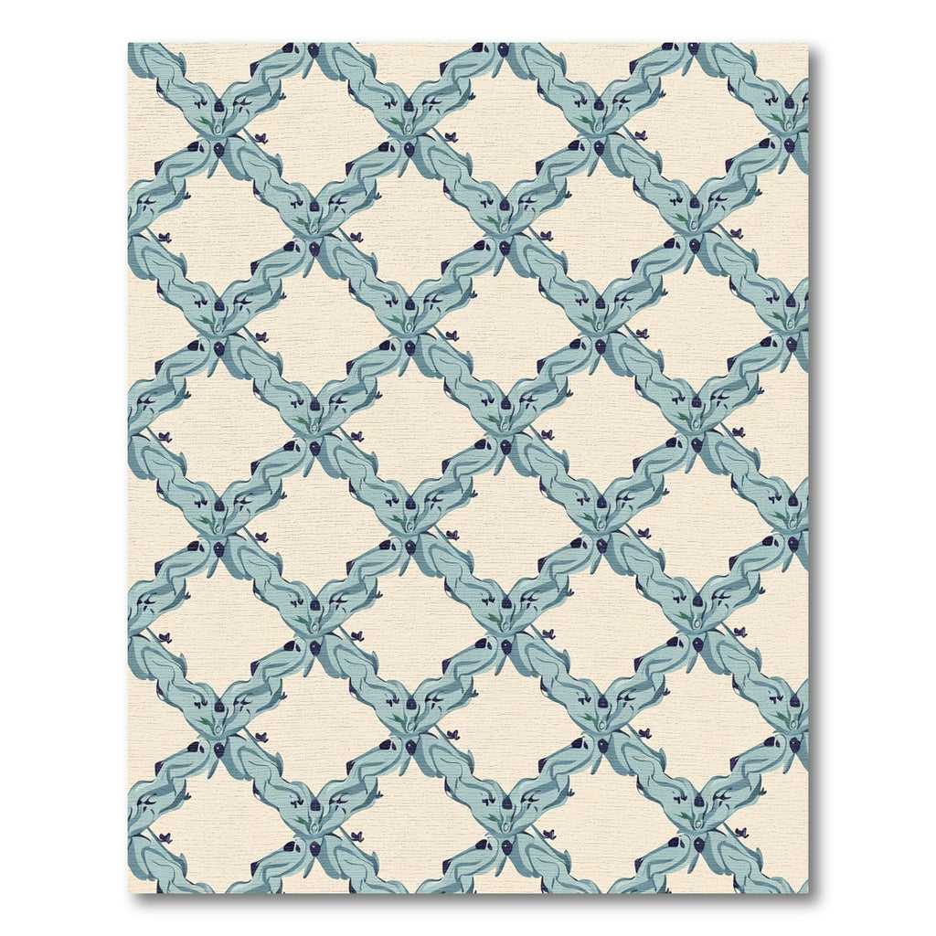 Aqua Whimsical Diamond Lattice Butterflies Rug