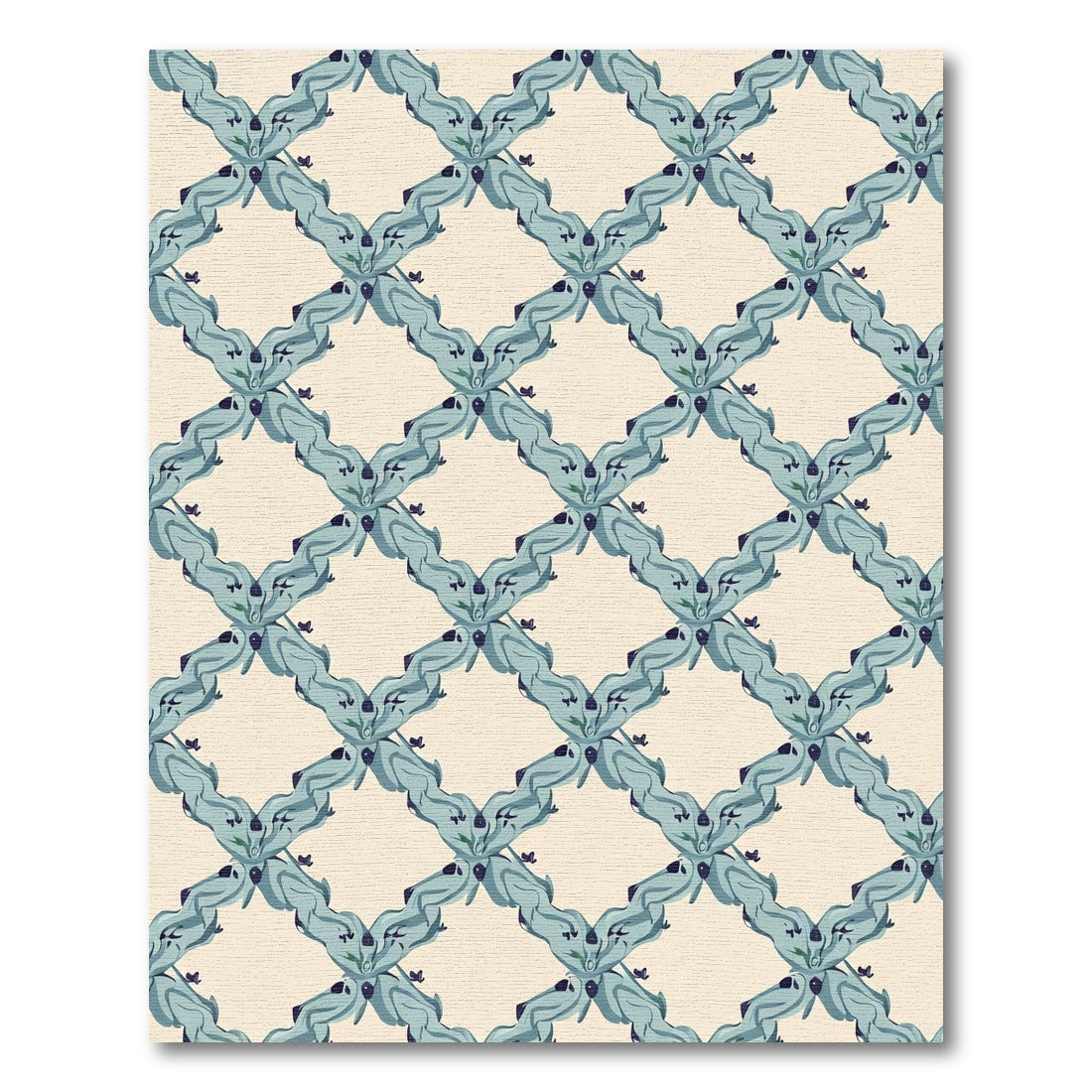 Aqua Whimsical Diamond Lattice Butterflies Rug