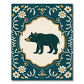 Dark Teal Bear Floral Folk Art Rug