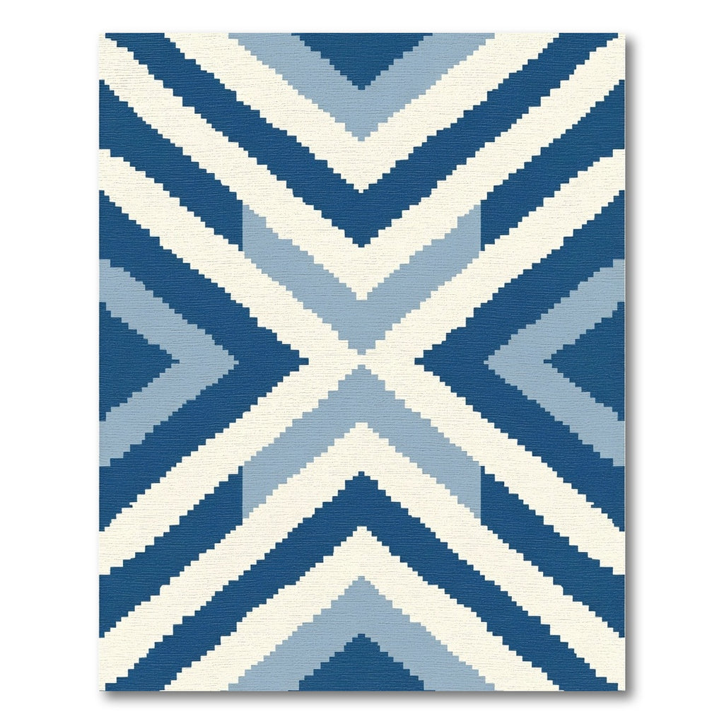 Deep Blue Chevron Gradient Stripes Rug