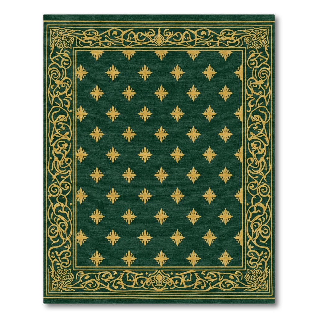 Deep Forest Green Gold Floral Border Rug