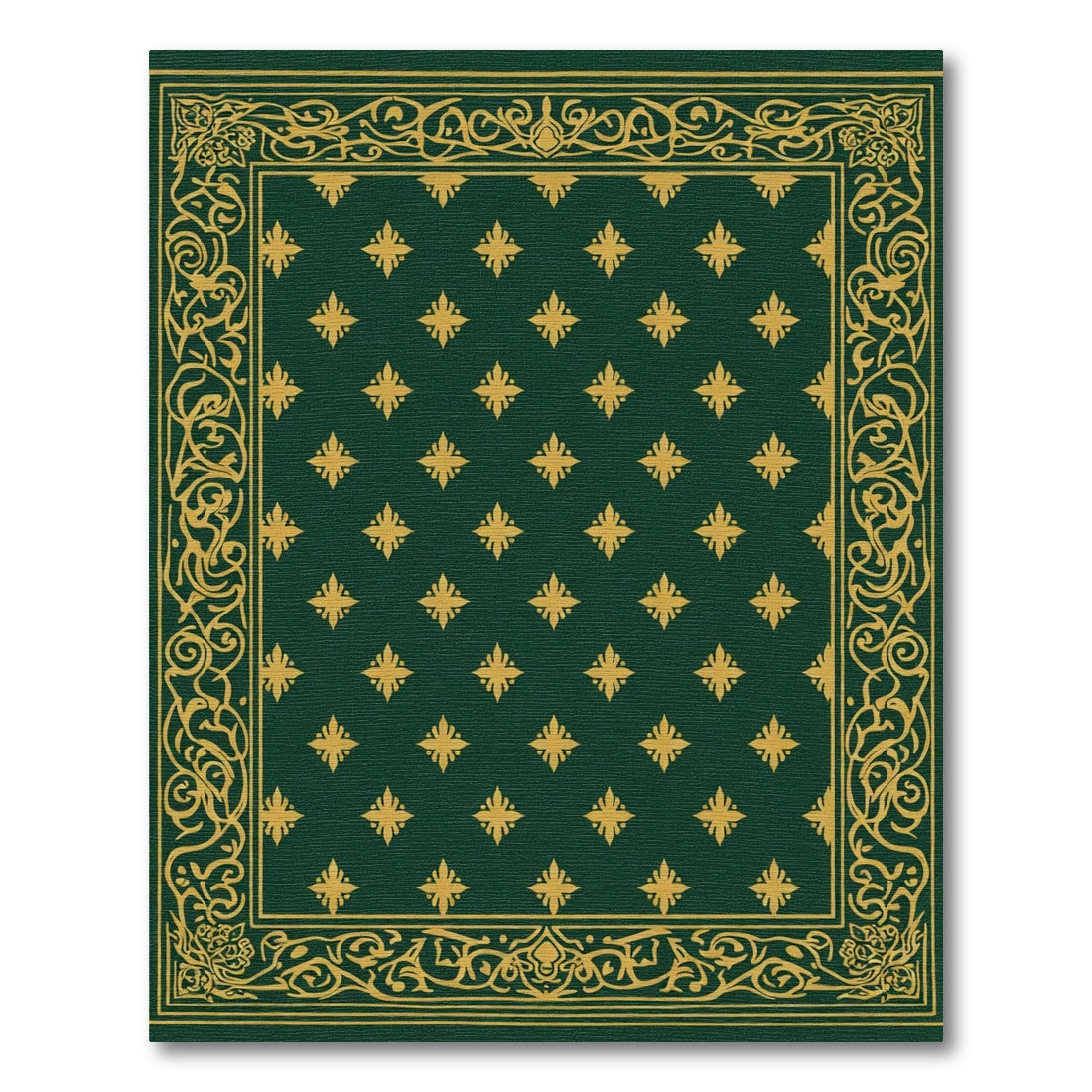 Deep Forest Green Gold Floral Border Rug