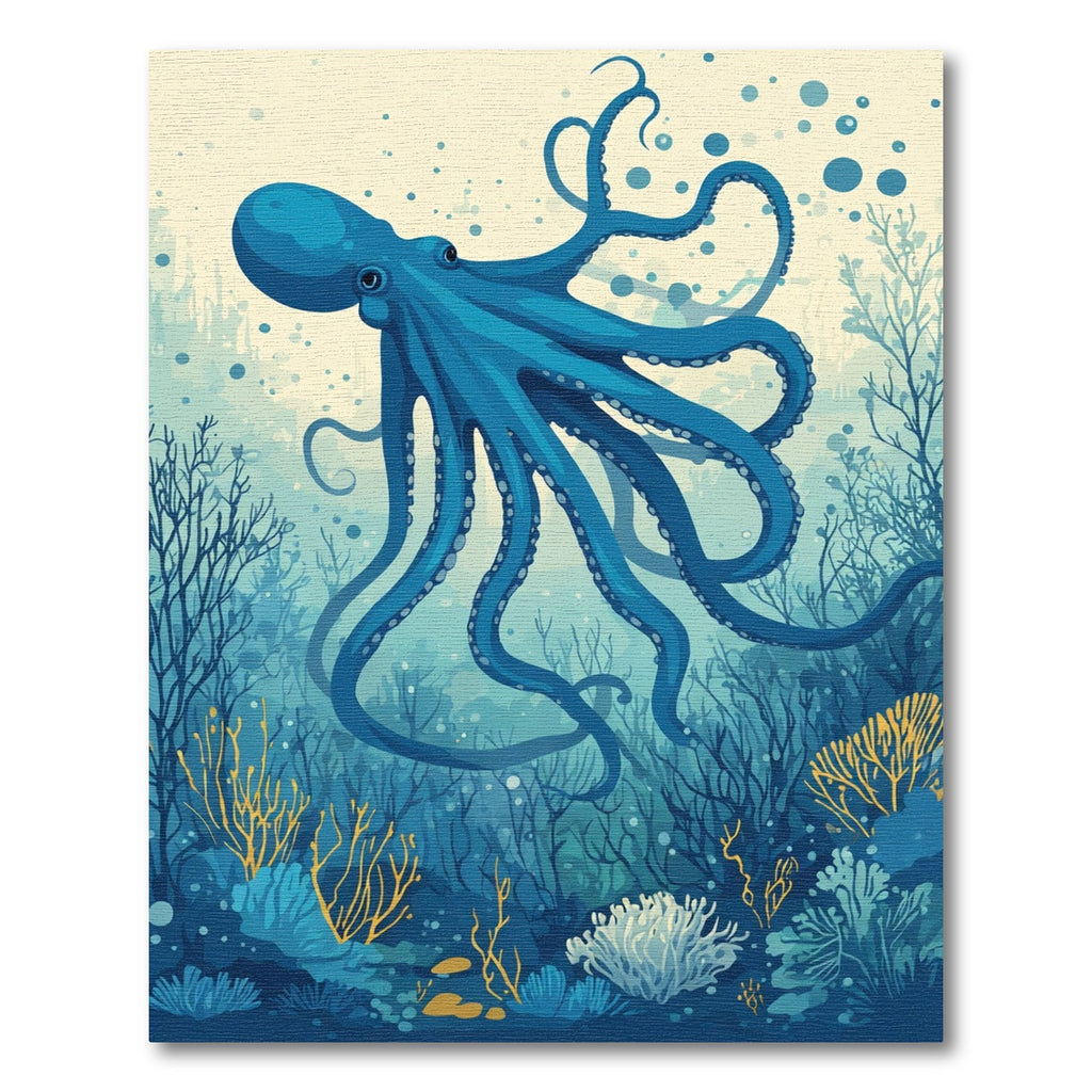 Deep Blue Ocean Octopus Coral Garden Rug