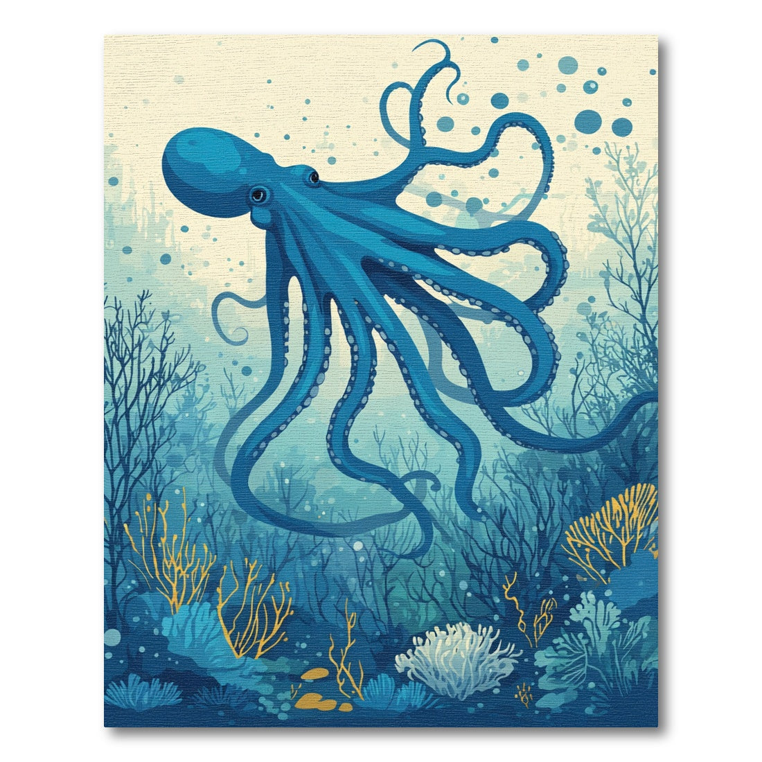 Deep Blue Ocean Octopus Coral Garden Rug