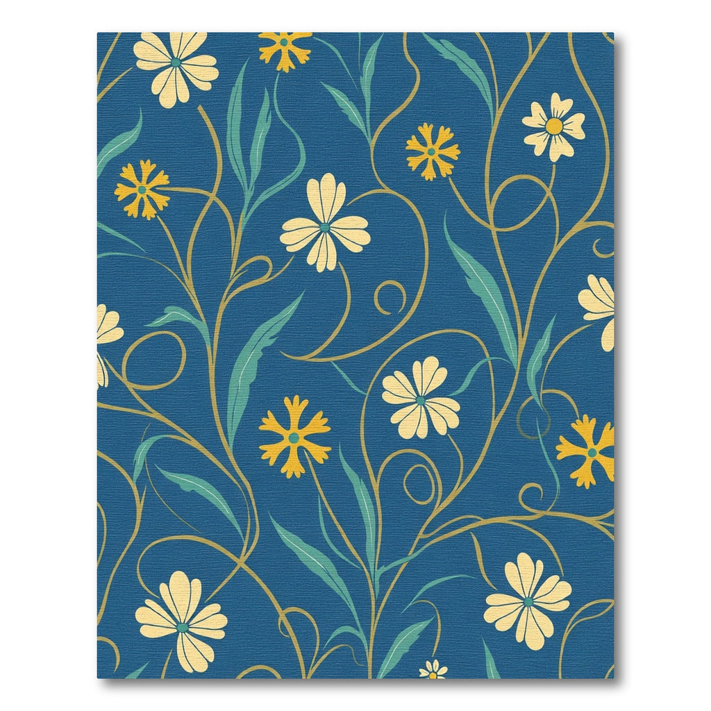 Navy Blue Floral Vine Swirl Rug