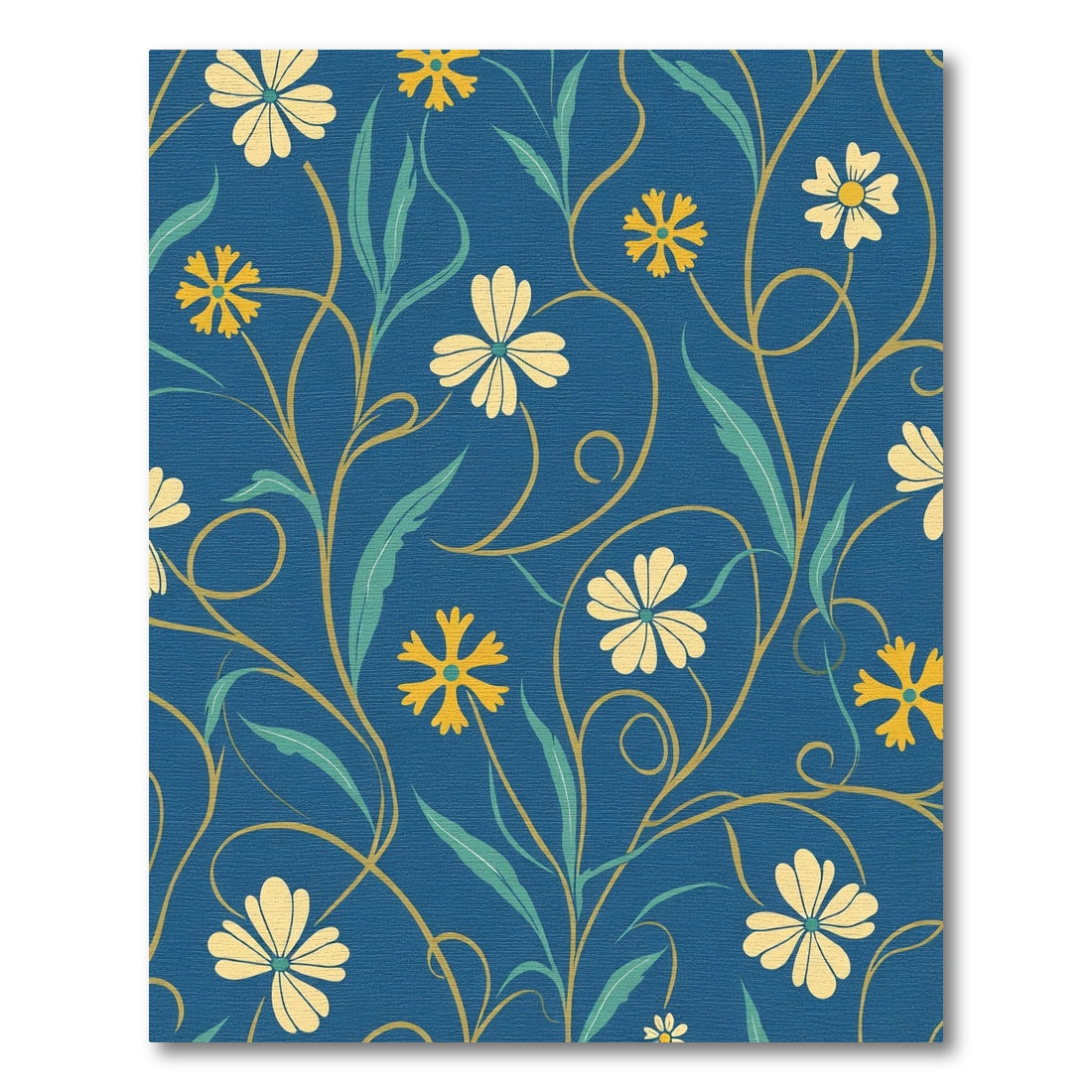 Navy Blue Floral Vine Swirl Rug