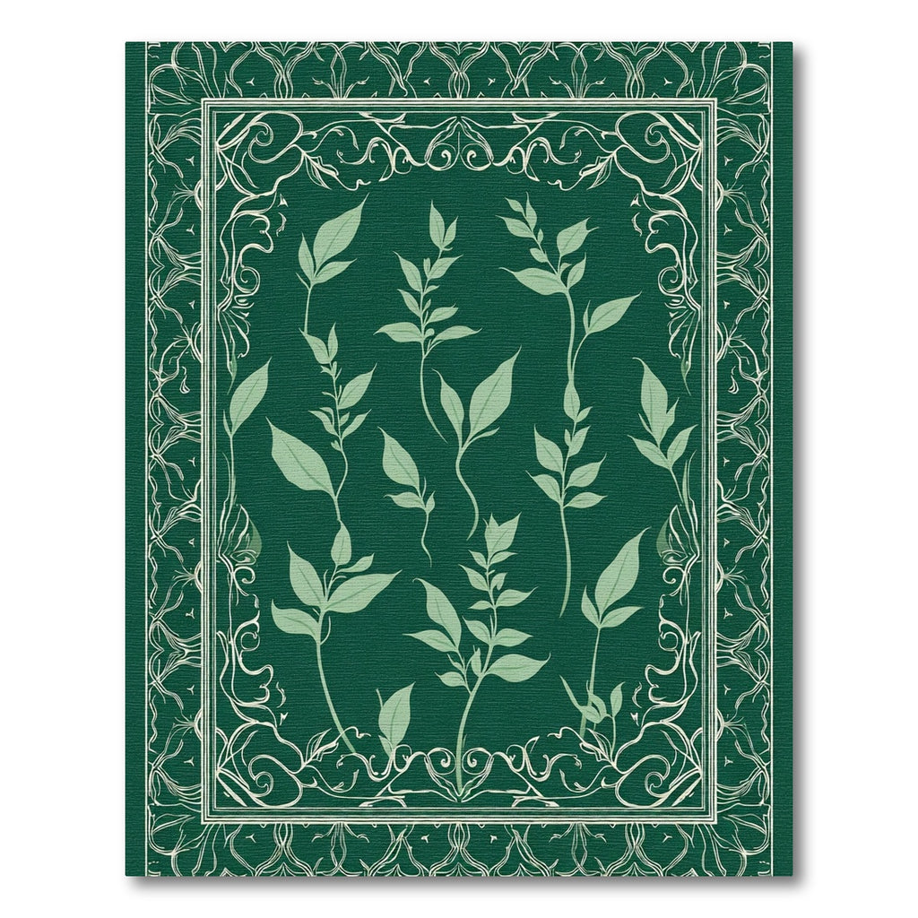 Deep Green Botanical Vine Border Rug
