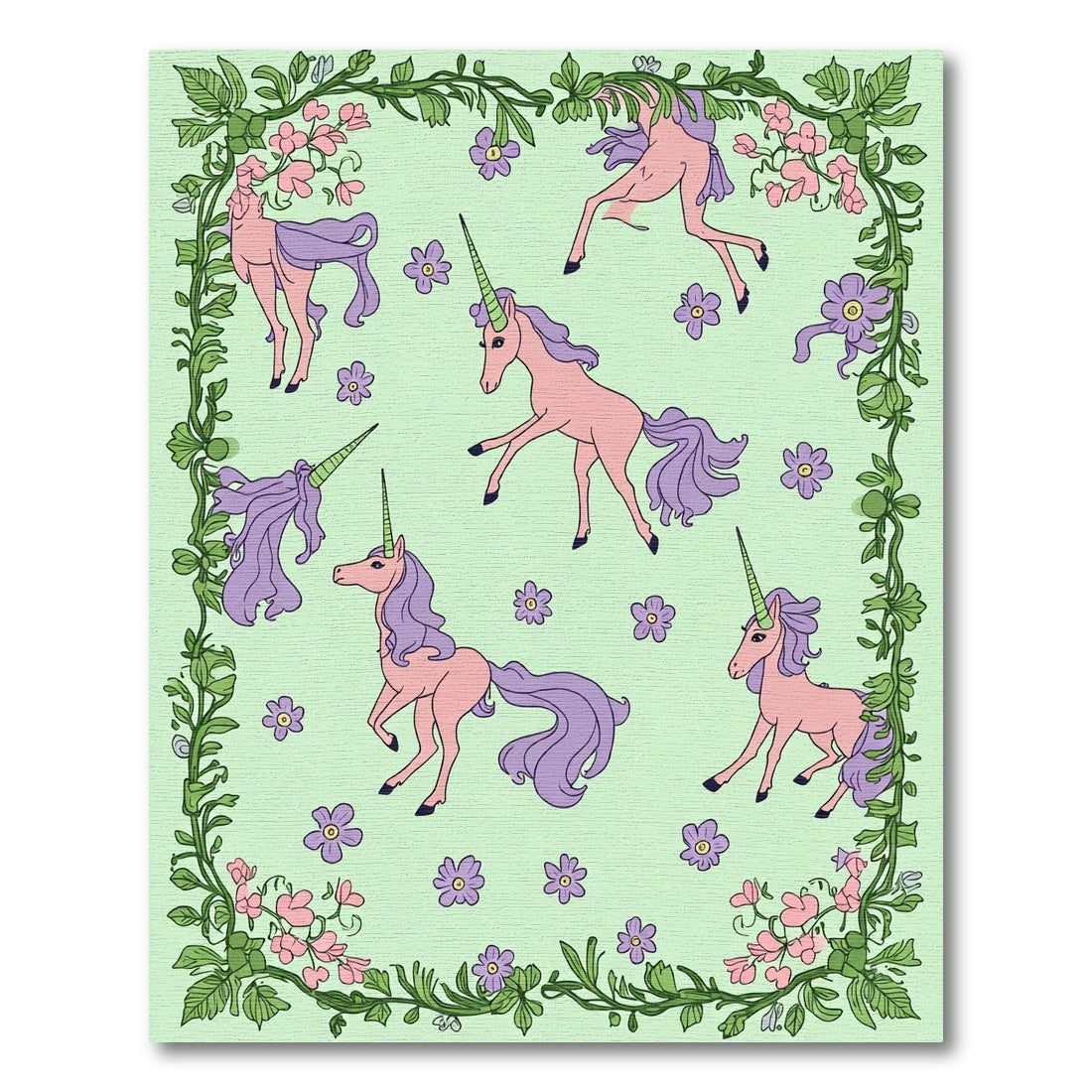 Whimsical Pink Unicorn Flower Garland Rug