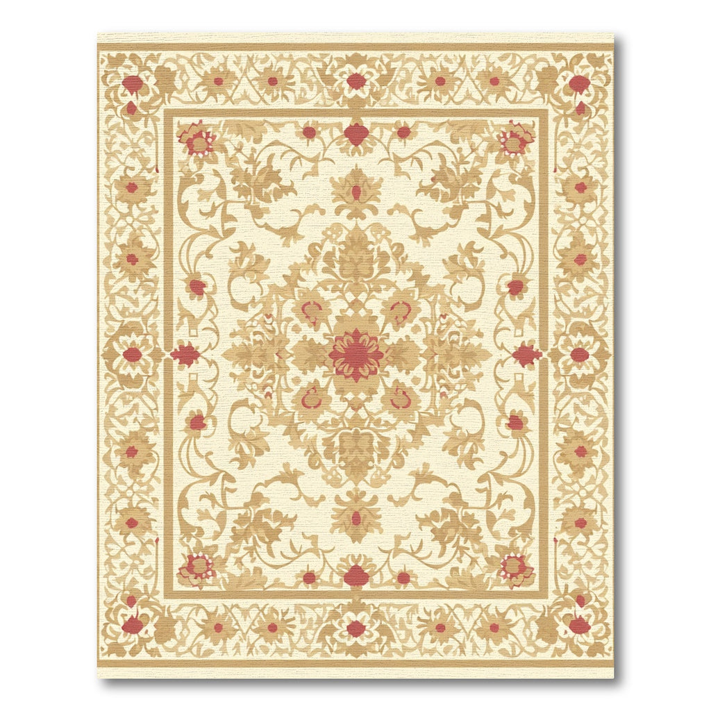 Cream Red Floral Damask Medallion Rug