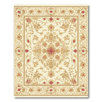 Cream Red Floral Damask Medallion Rug