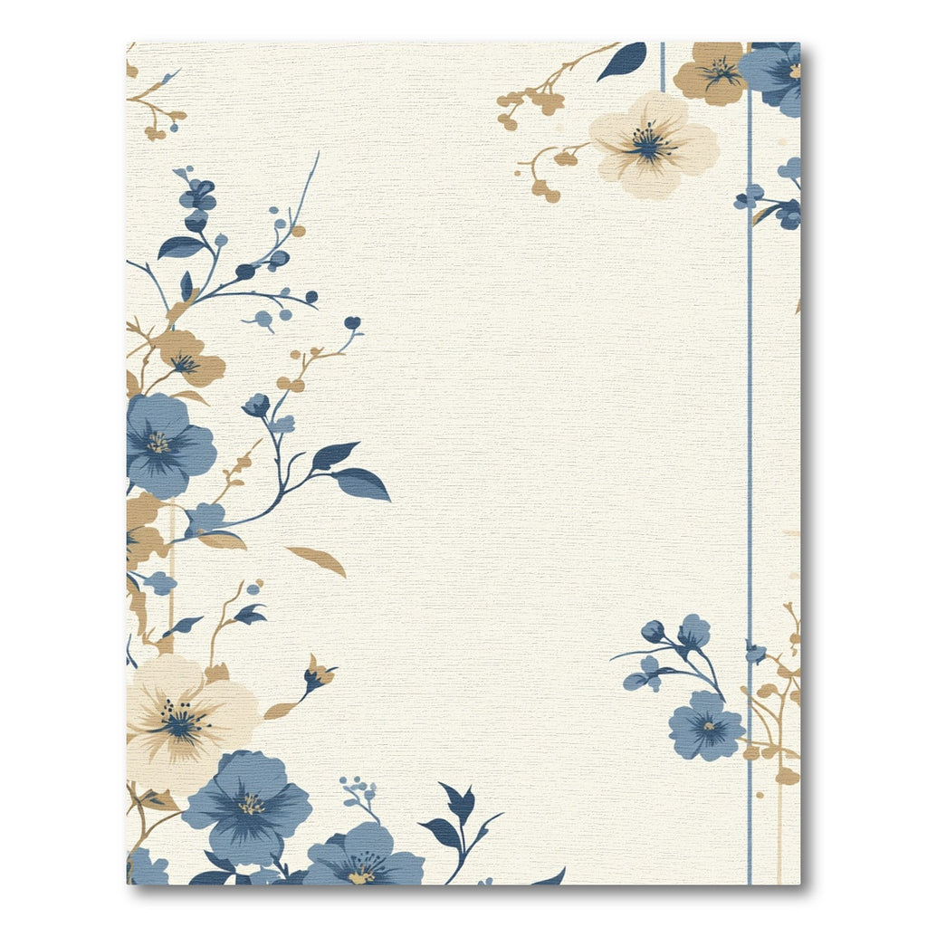 Cream Blue Brown Floral Border Rug