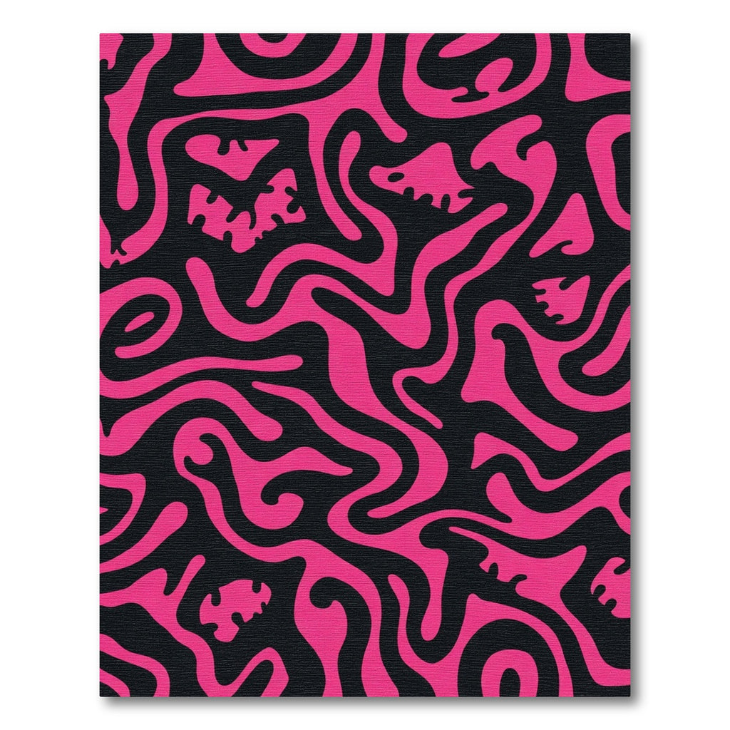 Vibrant Pink Swirl Black Abstract Rug