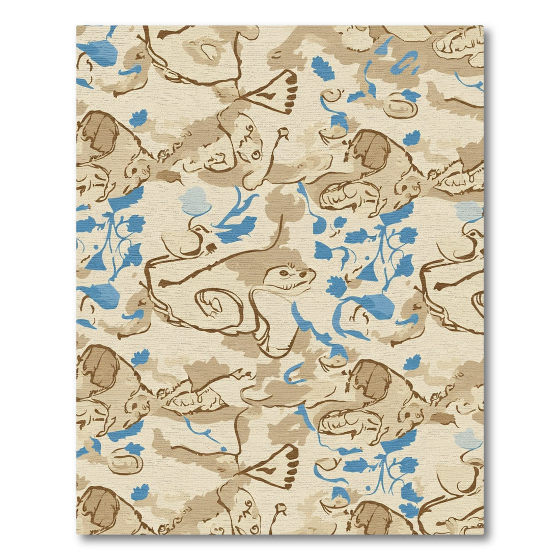 Tan Khaki Abstract Animal Line Art Rug