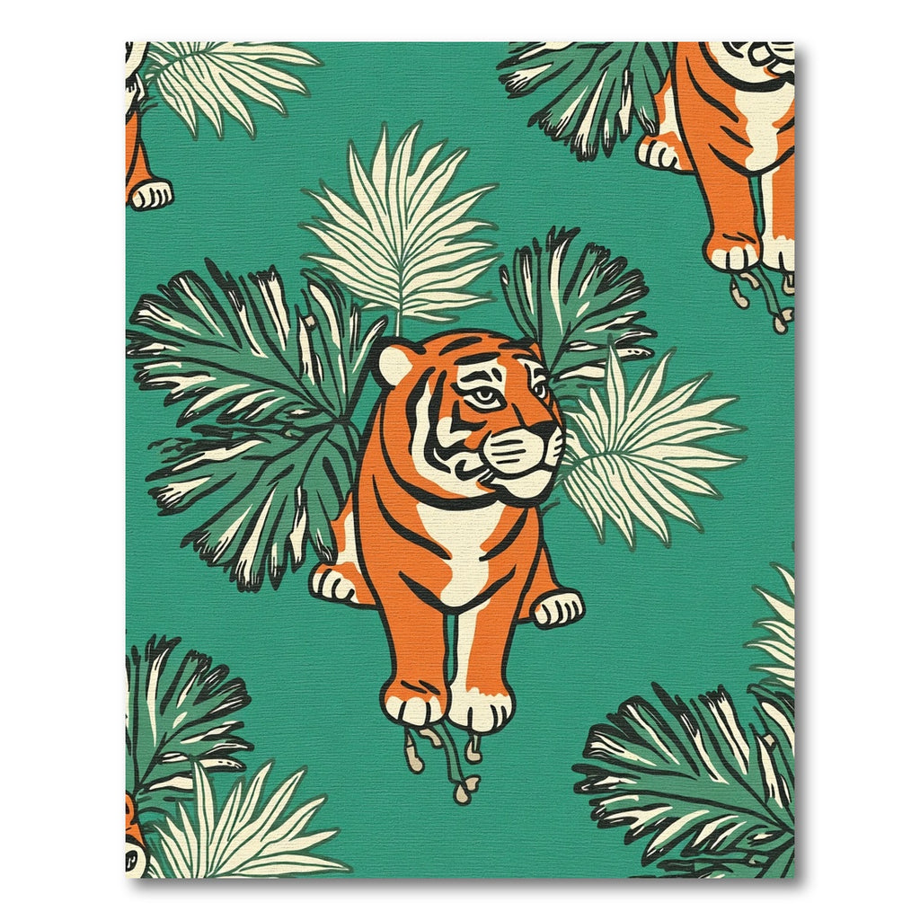 Whimsical Orange Tiger Jungle Foliage Rug