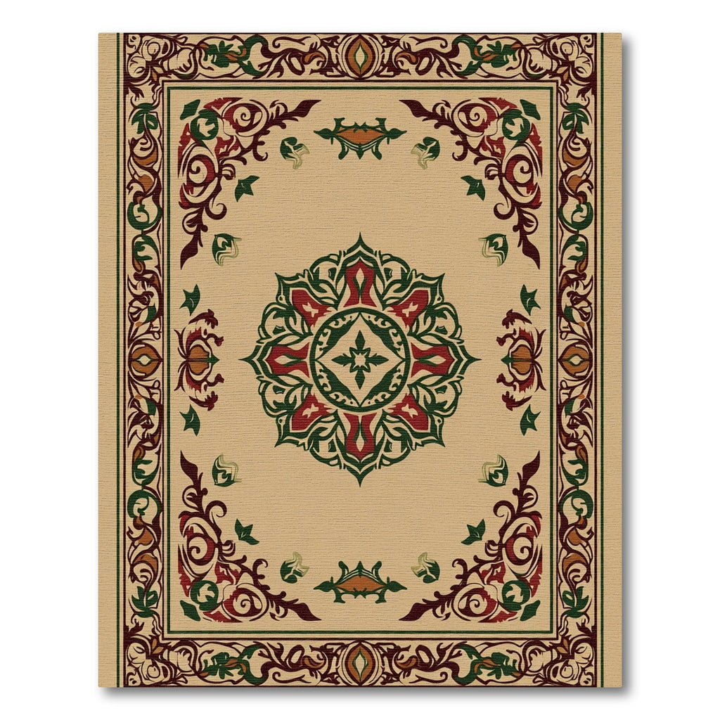 Crimson Green Floral Medallion Border Rug