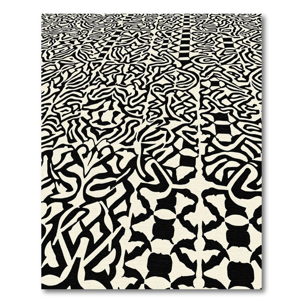 Black Cream Optical Illusion Maze Rug