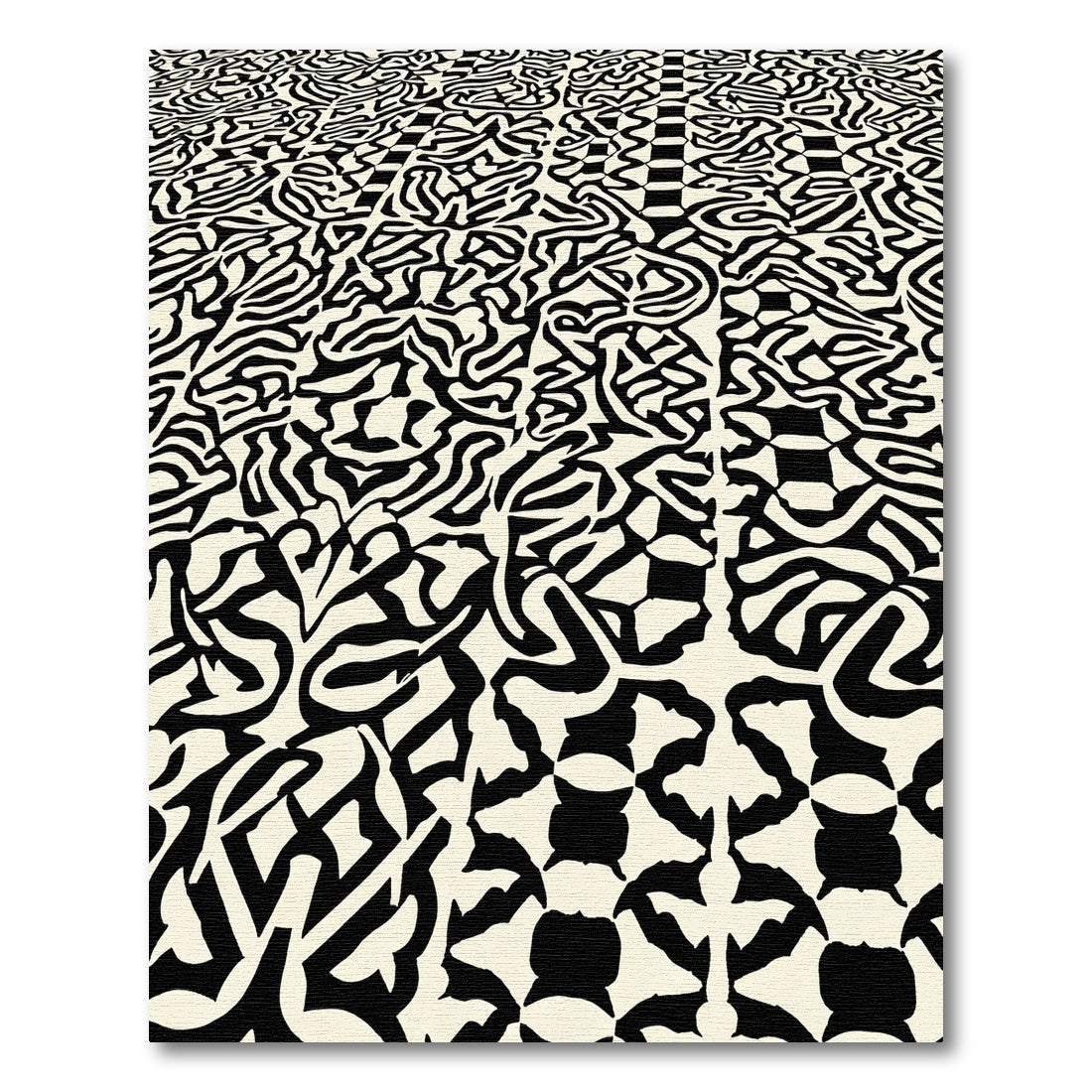 Black Cream Optical Illusion Maze Rug