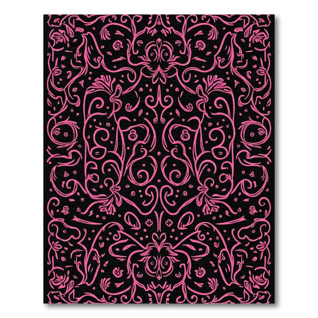 Bright Pink Flourish Damask Rug