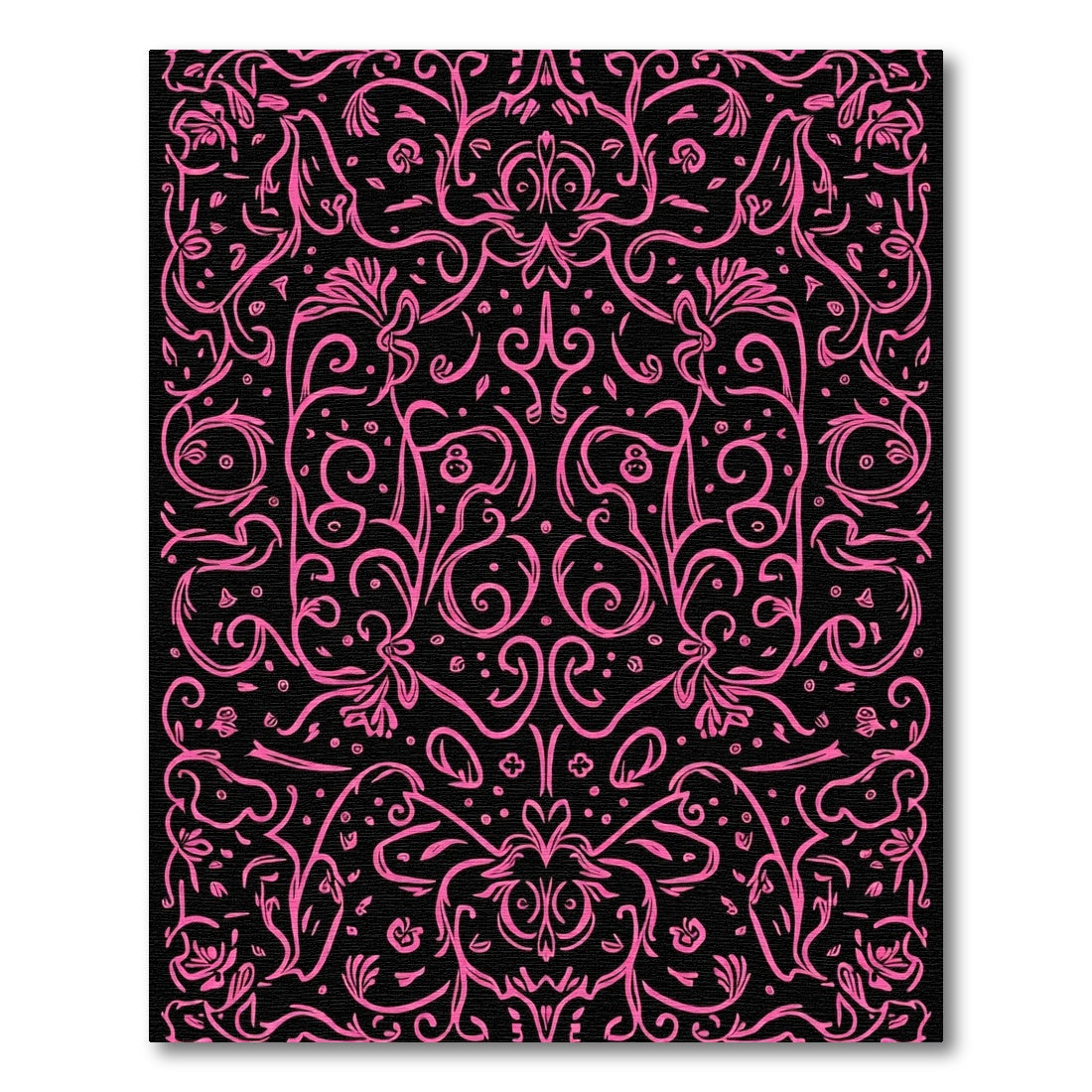Bright Pink Flourish Damask Rug