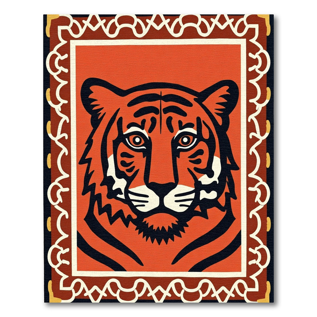 Bold Orange Tiger Face Border Rug