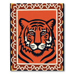Bold Orange Tiger Face Border Rug
