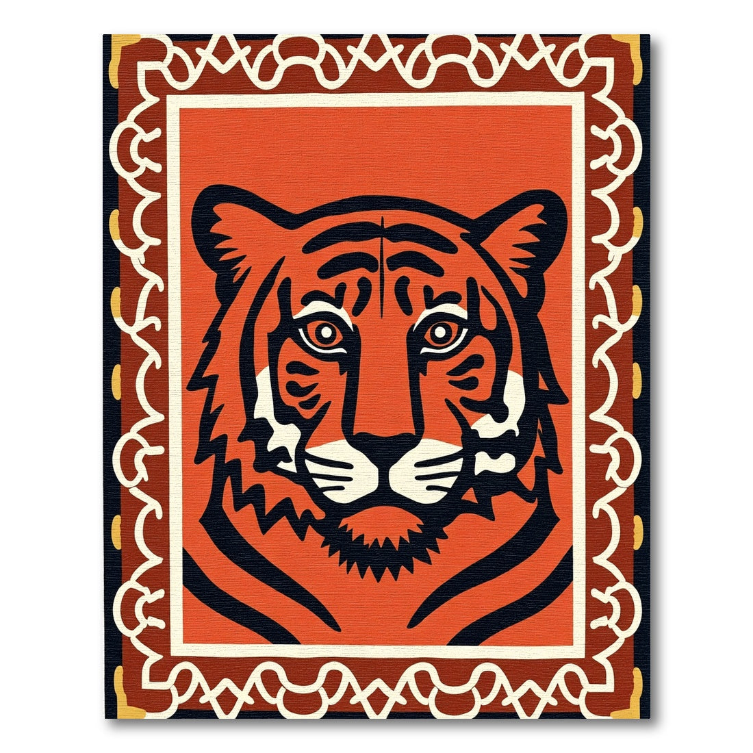 Bold Orange Tiger Face Border Rug