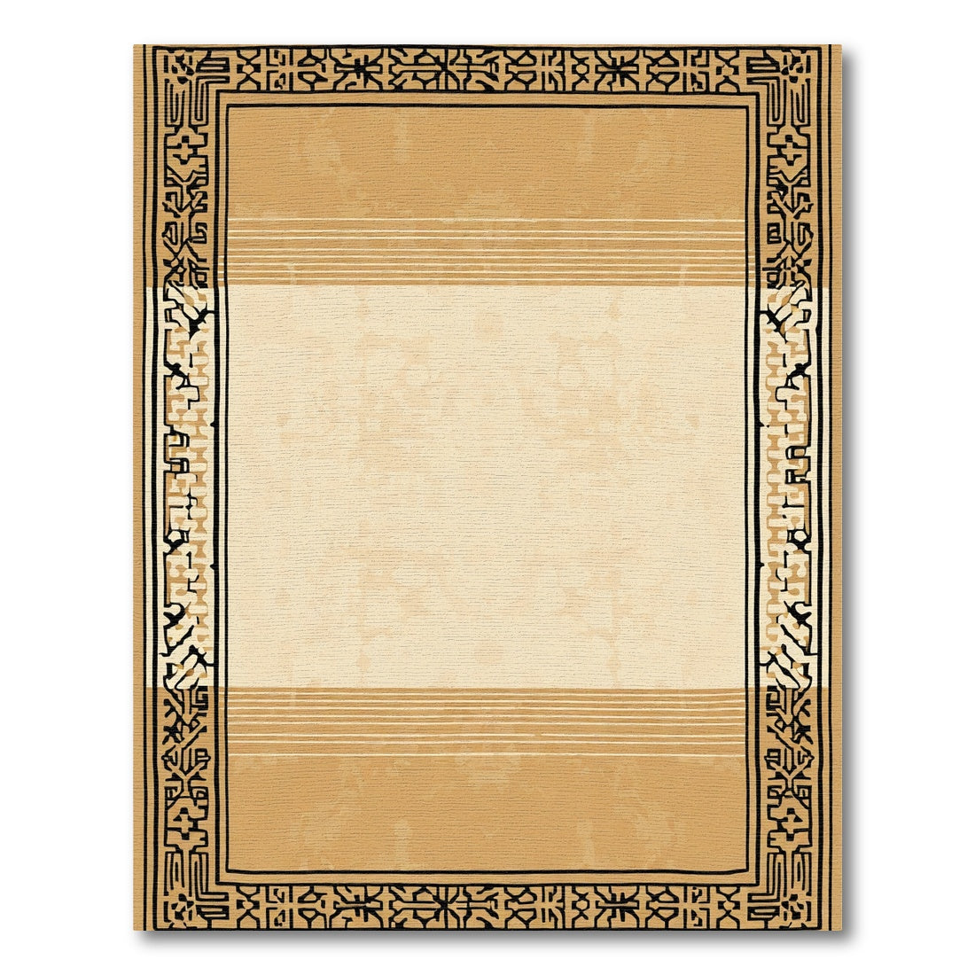 Sepia Geometric Border Stripes Rug