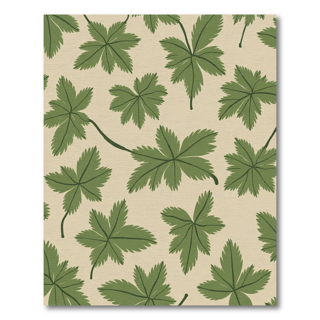 Green Leafy Branches Cream Rug
