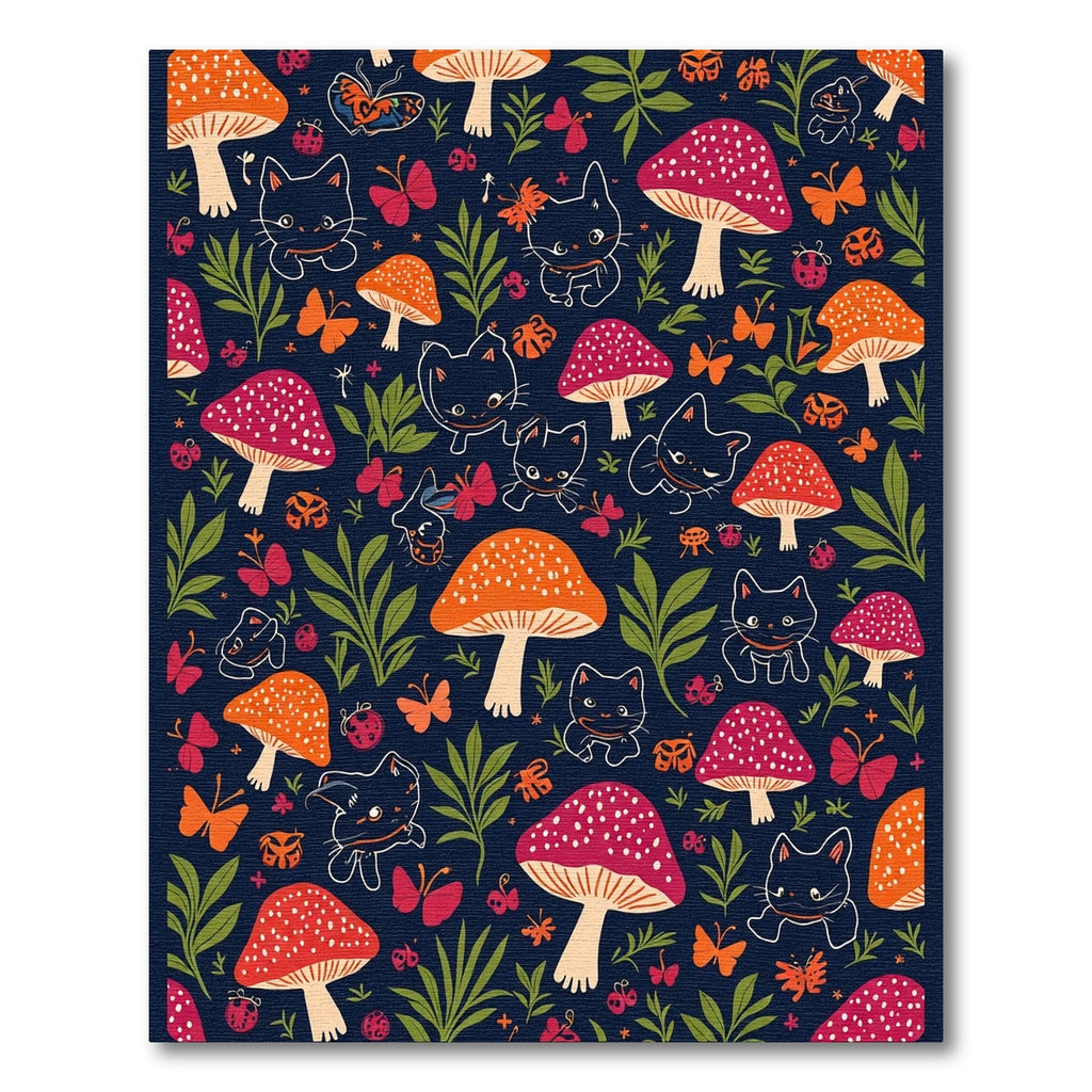 Whimsical Cats and Mushrooms Garden Rug