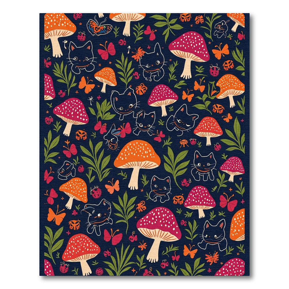 Whimsical Cats and Mushrooms Garden Rug