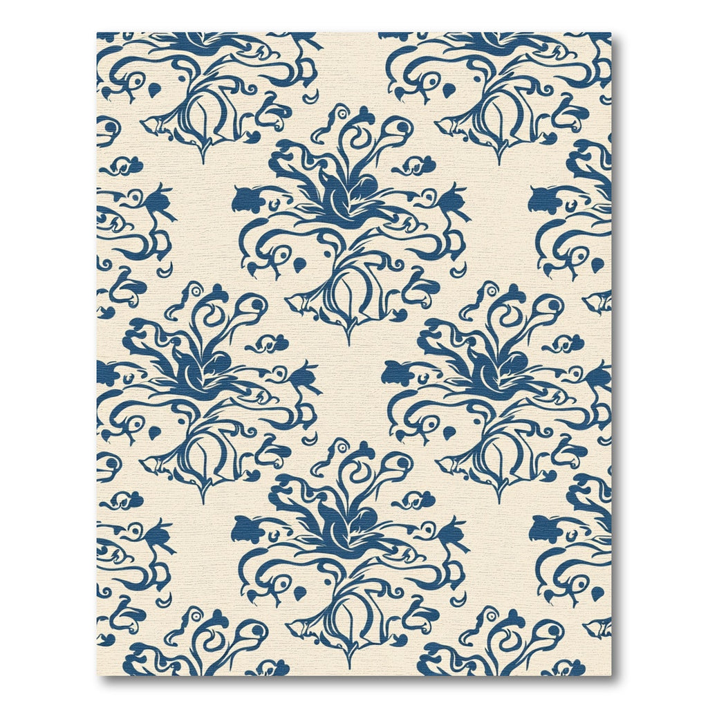 Navy Blue Floral Scrollwork Wallpaper Rug