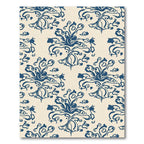 Navy Blue Floral Scrollwork Wallpaper Rug