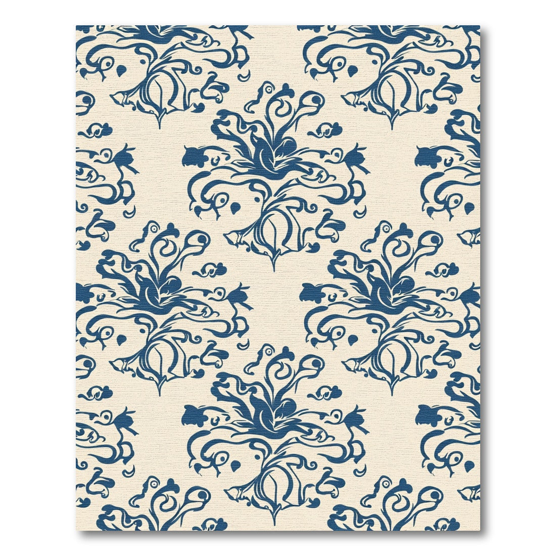 Navy Blue Floral Scrollwork Wallpaper Rug