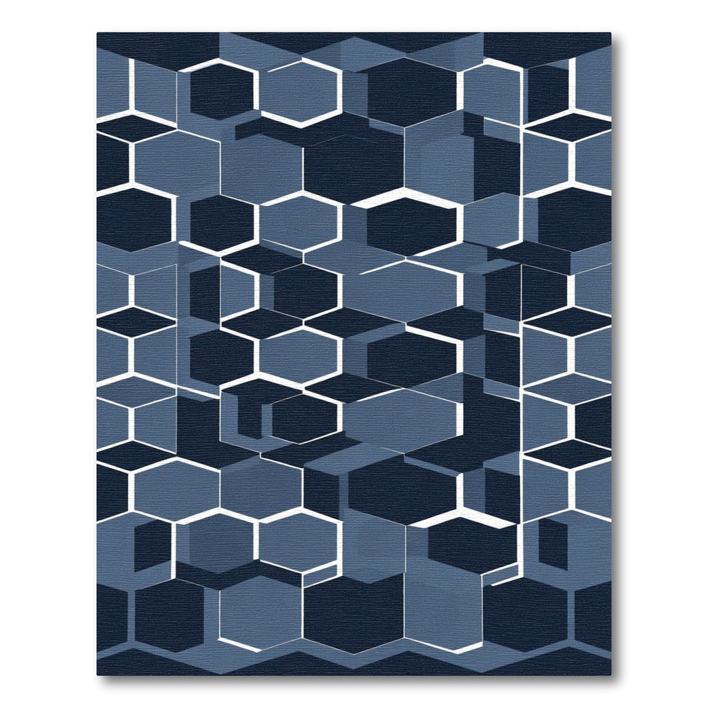 Deep Navy Blue Geometric Hexagon Mosaic Rug