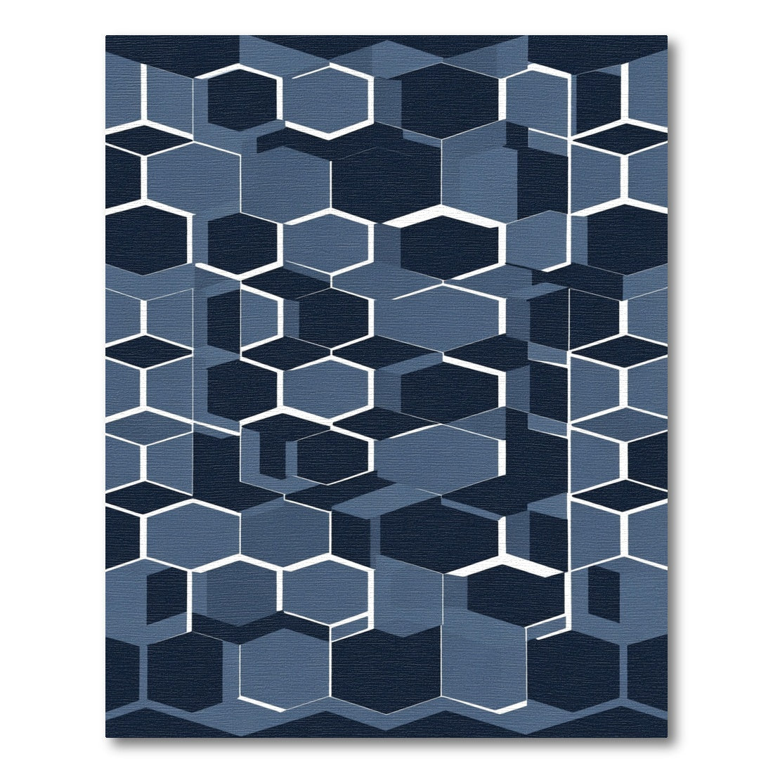 Deep Navy Blue Geometric Hexagon Mosaic Rug