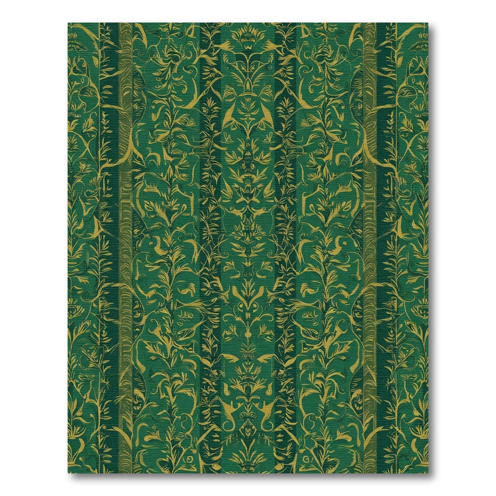 Deep Emerald Gold Luminous Foliage Rug
