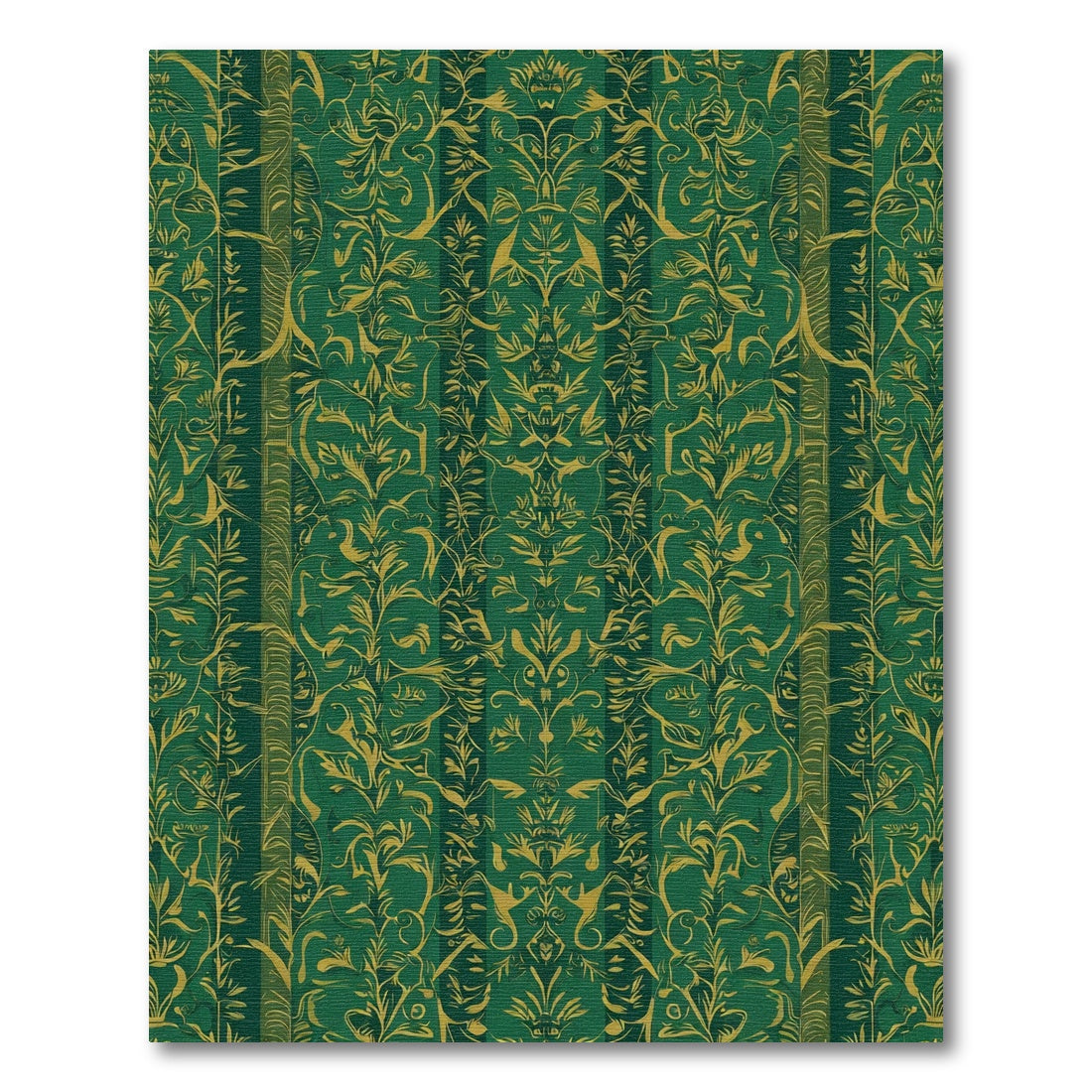 Deep Emerald Gold Luminous Foliage Rug