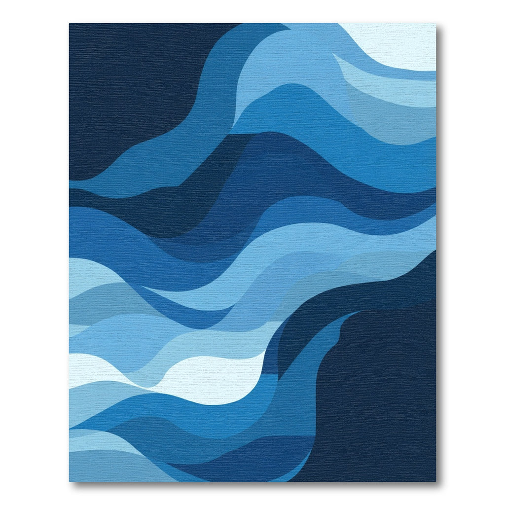 Deep Blue Layered Wave Abstract Rug