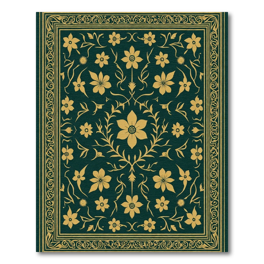 Deep Teal Gold Floral Scrollwork Rug