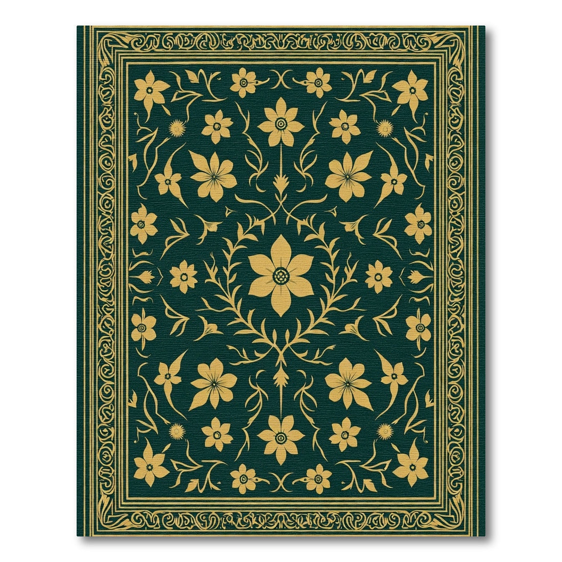 Deep Teal Gold Floral Scrollwork Rug
