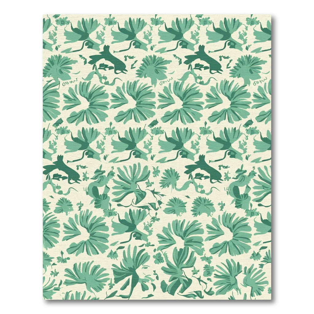 Teal Silhouette Floral Botanical Repeat Rug